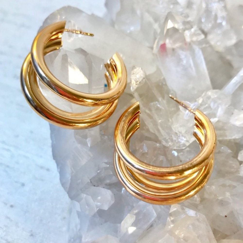 NEW Gold Triple Hoop Earrings